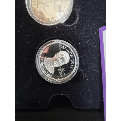 380 - Coins: a cased 2011 'The Princess Diana 50th Birthday' three coin set, containing two Canada silver ... 