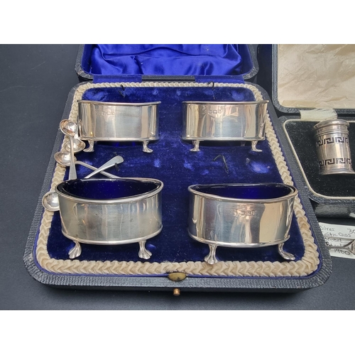 85 - A cased set of four Edwardian silver salts, by Cooper Brothers & Sons Ltd, Sheffield 1909, with ... 