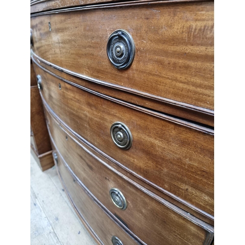 1056 - A George III mahogany and line inlaid bowfront chest of drawers, 107cm wide.