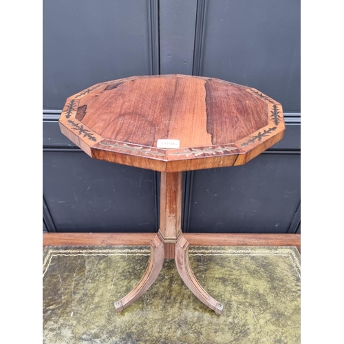 1096 - An interesting Regency rosewood and brass inlaid octagonal tripod table, in the manner of John Mclea... 