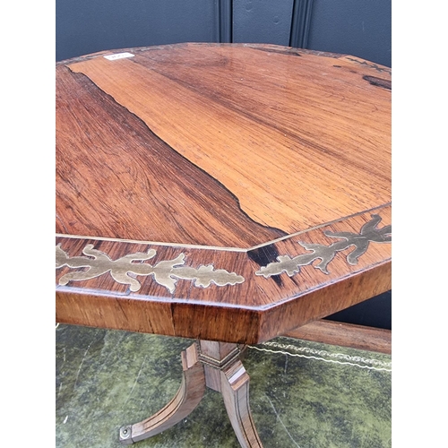 1096 - An interesting Regency rosewood and brass inlaid octagonal tripod table, in the manner of John Mclea... 