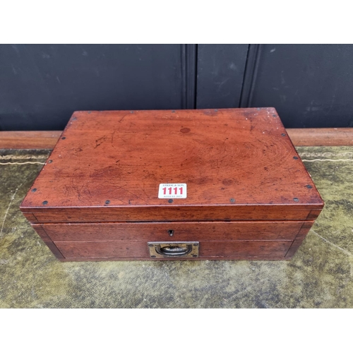 1111 - A Victorian mahogany sewing casket, bearing ivorine label inscribed 'S Maw, Son & Sons', 32.5cm ... 