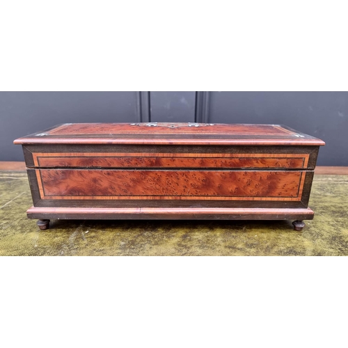 1122 - An antique French burr yew and inlaid glove type box, 32cm wide.  