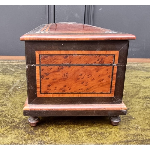 1122 - An antique French burr yew and inlaid glove type box, 32cm wide.  