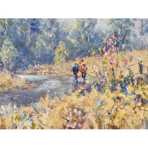 1148 - Howard Butterworth, figures on a country path, oil on canvas, 25 x 35cm.  ... 