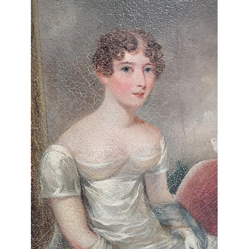 1230 - English School, second quarter 19th century, three quarter length portrait of a young lady with a do... 