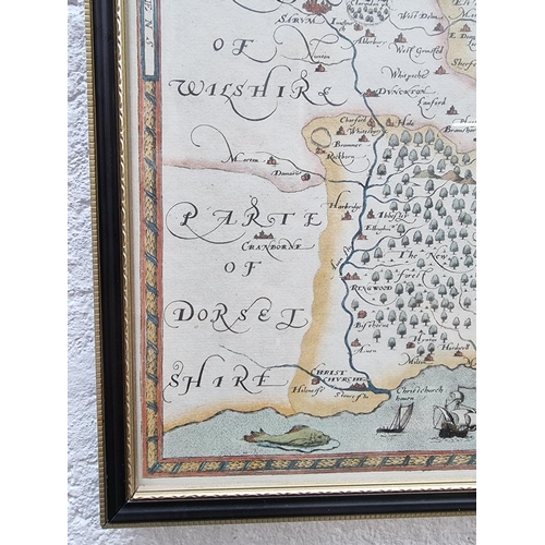 1231 - An antique hand coloured map of Southamptoniae, by Christopher Saxton, 40 x 44cm. ... 