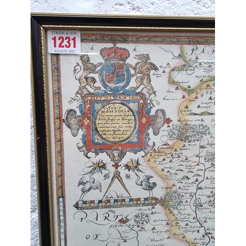 1231 - An antique hand coloured map of Southamptoniae, by Christopher Saxton, 40 x 44cm. ... 