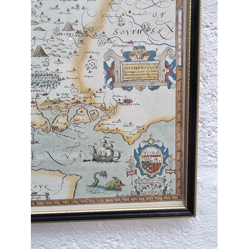 1231 - An antique hand coloured map of Southamptoniae, by Christopher Saxton, 40 x 44cm. ... 