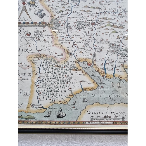 1231 - An antique hand coloured map of Southamptoniae, by Christopher Saxton, 40 x 44cm. ... 