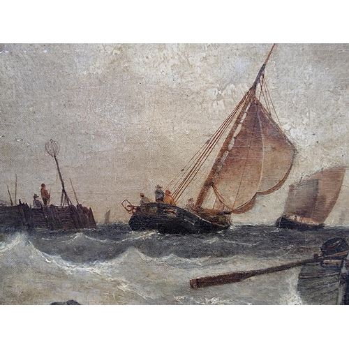 1233 - British School, 19th century, figures in a rowing boat, oil on canvas, 32.5 x 47.5cm.  ... 