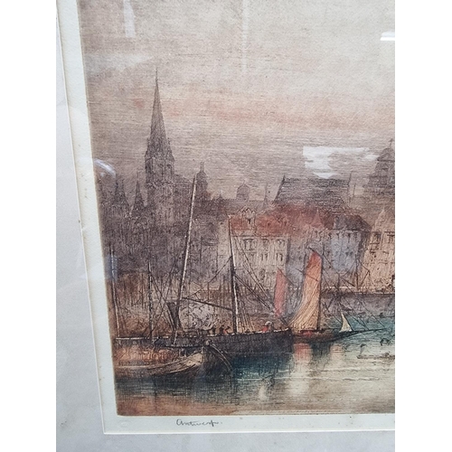 1238 - James Alphege Brewer, 'Antwerp', signed and titled, coloured etching, I.40.5 x 54cm. ... 