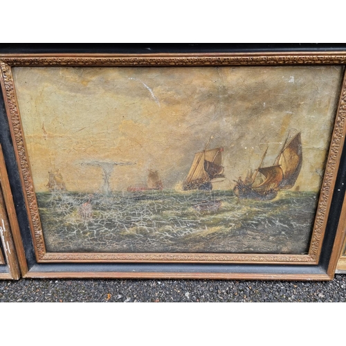 1240 - Four various 19th century maritime oil paintings, largest 47 x 72cm. 