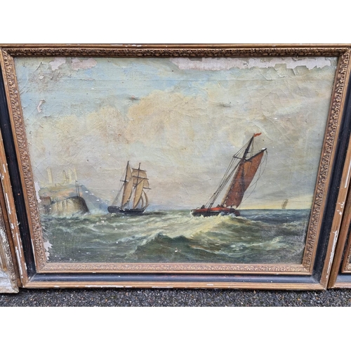 1240 - Four various 19th century maritime oil paintings, largest 47 x 72cm. 