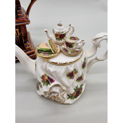 1508 - A scarce Royal Albert 'Old Country Roses' novelty teapot and cover, No.2/85, 24cm high, (second); to... 