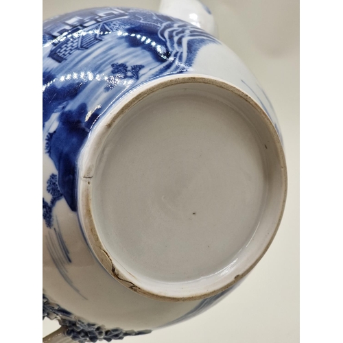 1529 - A large Chinese blue and white teapot and cover, late 18th century, 16.5cm high, (s.d).... 