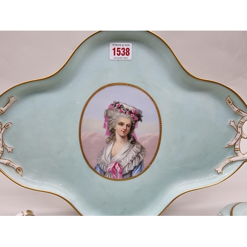 1538 - A good late 19th century Sevres style cabaret set, in the Louis XVI manner, each piece finely painte... 