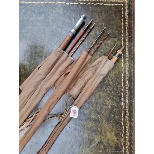 1587 - Angling: three old rods, to include an Allcocks; a Sharpe split cane; and one other split cane examp... 