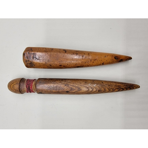 1611 - Two sailor's turned wood fids, largest 26.5cm long. 