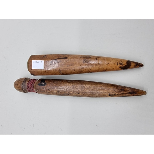 1611 - Two sailor's turned wood fids, largest 26.5cm long. 