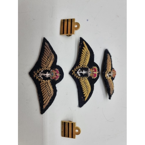 1638 - Three Royal Navy Fleet Air Arm commissioned pilots' bullion embroidered wings, (1938-53); together w... 