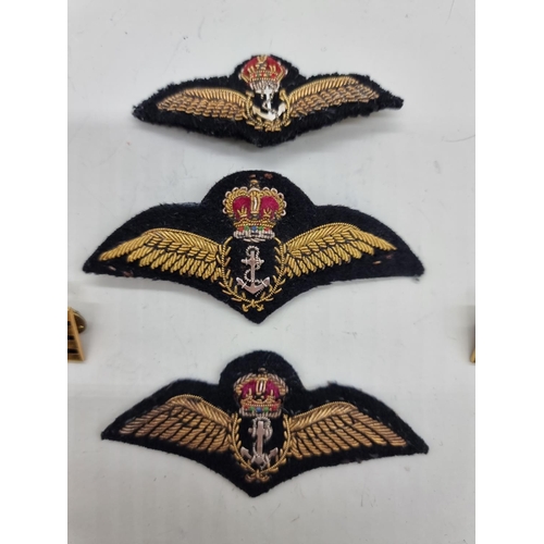 1638 - Three Royal Navy Fleet Air Arm commissioned pilots' bullion embroidered wings, (1938-53); together w... 