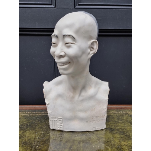 1669 - Jean Mich, bust of 'Chi Fan', biscuit porcelain, impressed marks, 43.5cm high, (chips to left ear).&... 