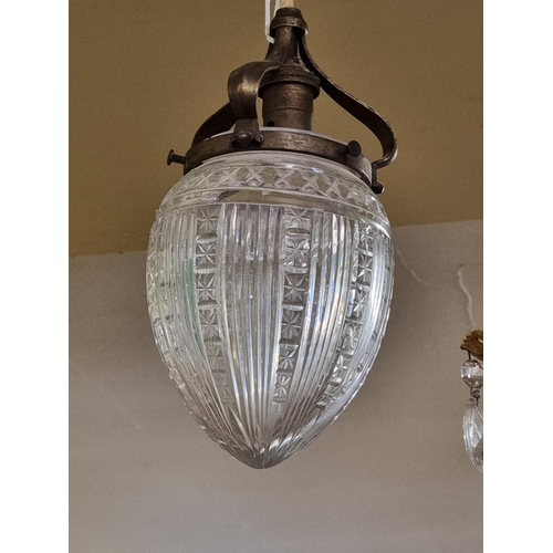 1676 - A small pair of Edwardian cut glass ceiling lights, with original fittings, 23.5cm high. (2)... 