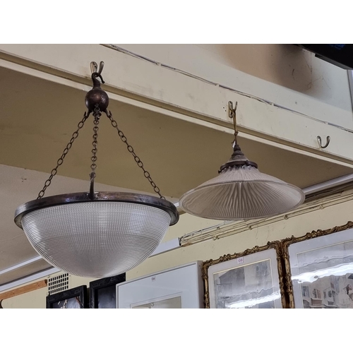 1680 - A vintage Holophane ceiling light, 32cm diameter; together with another similar. ... 