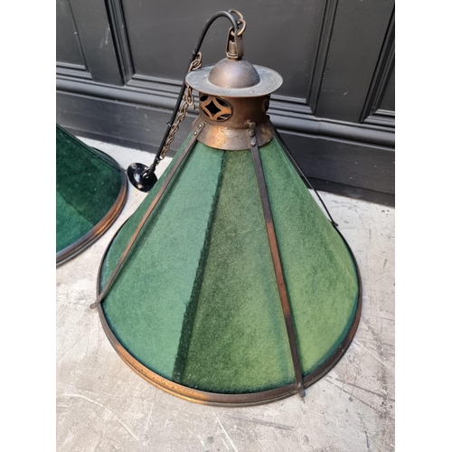 1681 - A set of three Edwardian copper and green baize billiard table lights, each 51cm diameter. ... 