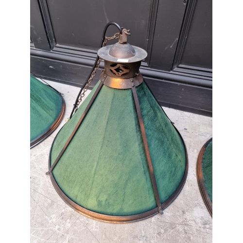 1681 - A set of three Edwardian copper and green baize billiard table lights, each 51cm diameter. ... 