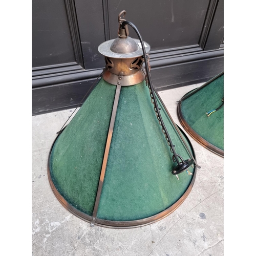 1681 - A set of three Edwardian copper and green baize billiard table lights, each 51cm diameter. ... 