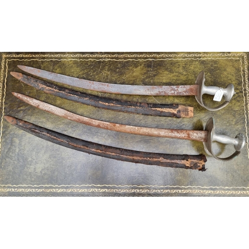 1700 - Two similar antique Indian sabres and scabbards, each with aluminium grip and nickel plated guard,&n... 