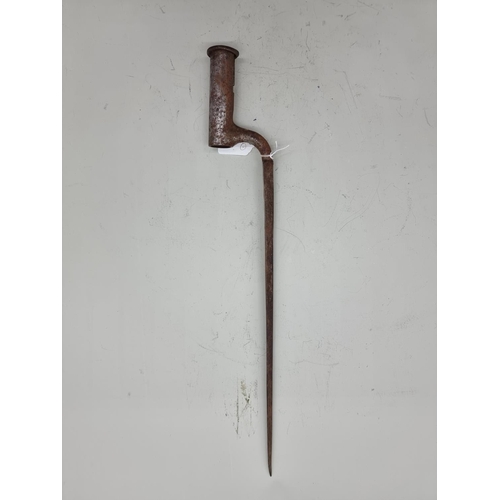 1707 - A 19th century steel socket bayonet, with 40cm triangular blade, the socket stamped '4' and 'VEIC'.... 