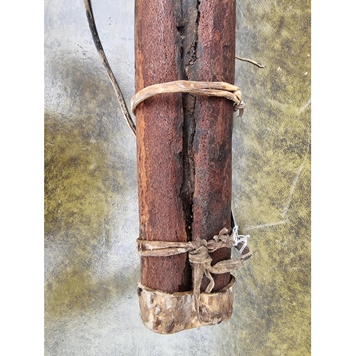 1713 - Ethnographica: a vintage African bark and hide bushman's quiver, possibly South African, with six va... 