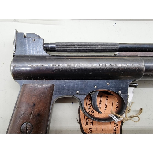 1723 - A Webley Mark I .22 cal air pistol, Serial No: 626, boxed with original spares and leaflets.... 