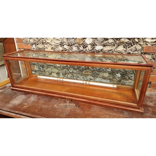 1744 - A large stained wood display case, 41cm high x 133cm wide x 35cm deep.