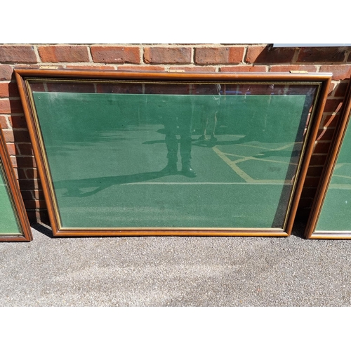 1747 - Four mahogany wall display boards, to include a pair, aperture of largest 81 x 132cm, with green bai... 