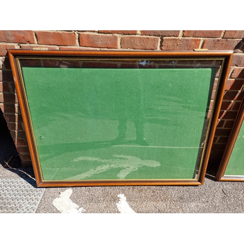 1747 - Four mahogany wall display boards, to include a pair, aperture of largest 81 x 132cm, with green bai... 