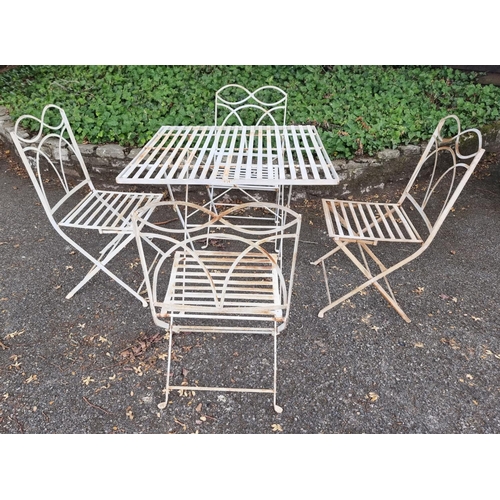 1750 - A white painted steel garden table, 80cm x 80cm; together with four matching chairs.... 