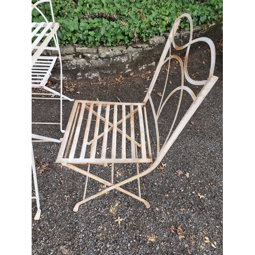 1750 - A white painted steel garden table, 80cm x 80cm; together with four matching chairs.... 