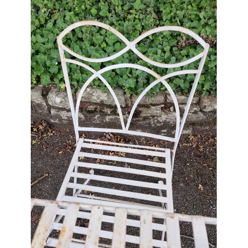 1750 - A white painted steel garden table, 80cm x 80cm; together with four matching chairs.... 