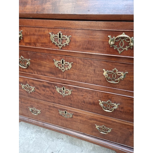 1752 - A Georgian mahogany bureau, 93cm wide x 110cm high, (a.f.).