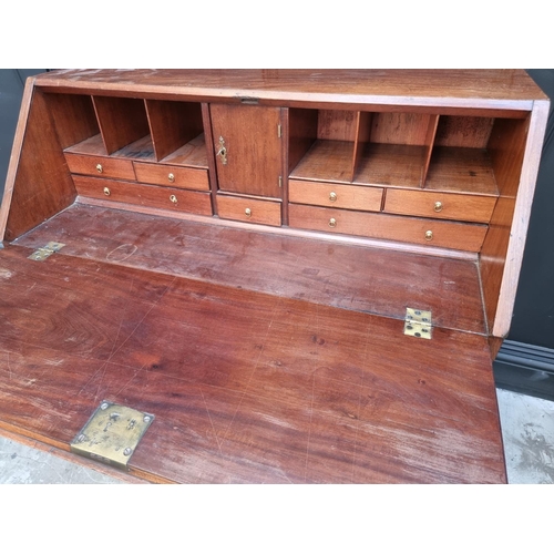 1752 - A Georgian mahogany bureau, 93cm wide x 110cm high, (a.f.).