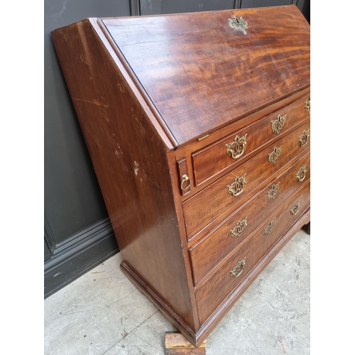 1752 - A Georgian mahogany bureau, 93cm wide x 110cm high, (a.f.).