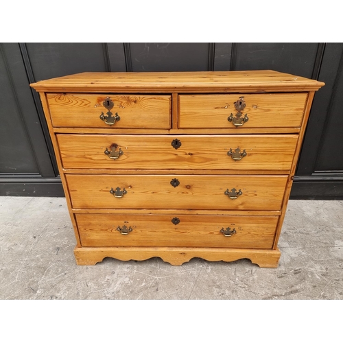 1755 - An old pine chest of drawers, 100cm wide x 87cm high.