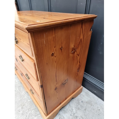 1755 - An old pine chest of drawers, 100cm wide x 87cm high.