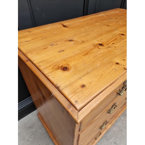 1755 - An old pine chest of drawers, 100cm wide x 87cm high.