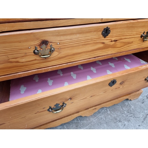 1755 - An old pine chest of drawers, 100cm wide x 87cm high.