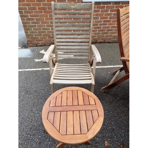 1774 - A Pagoda hardwood folding garden table and six elbow chairs, with Lazy Susan and occasional tab... 